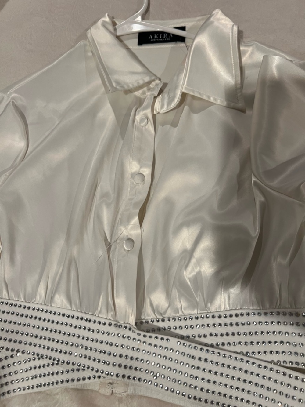 AKIRA Satin Button-Front Blouse in Ivory